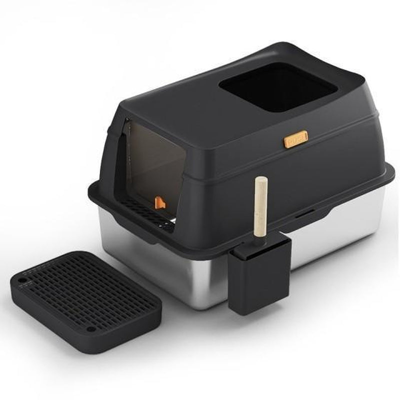 Stainless Steel Litter Pan with Lid, Extra Large Litter Pan XL, High Side Enclosed Litter Pan for Cats and Big Cats, Leak Proof Easy to Clean Box Toilet