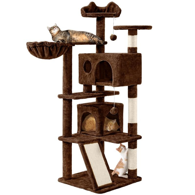 【#Fathersdaygift】Yaheetech 57'' Cat Tree Multilevel Cat Tower with 2 Condos & Dangling Ball & round Platform & Ladder