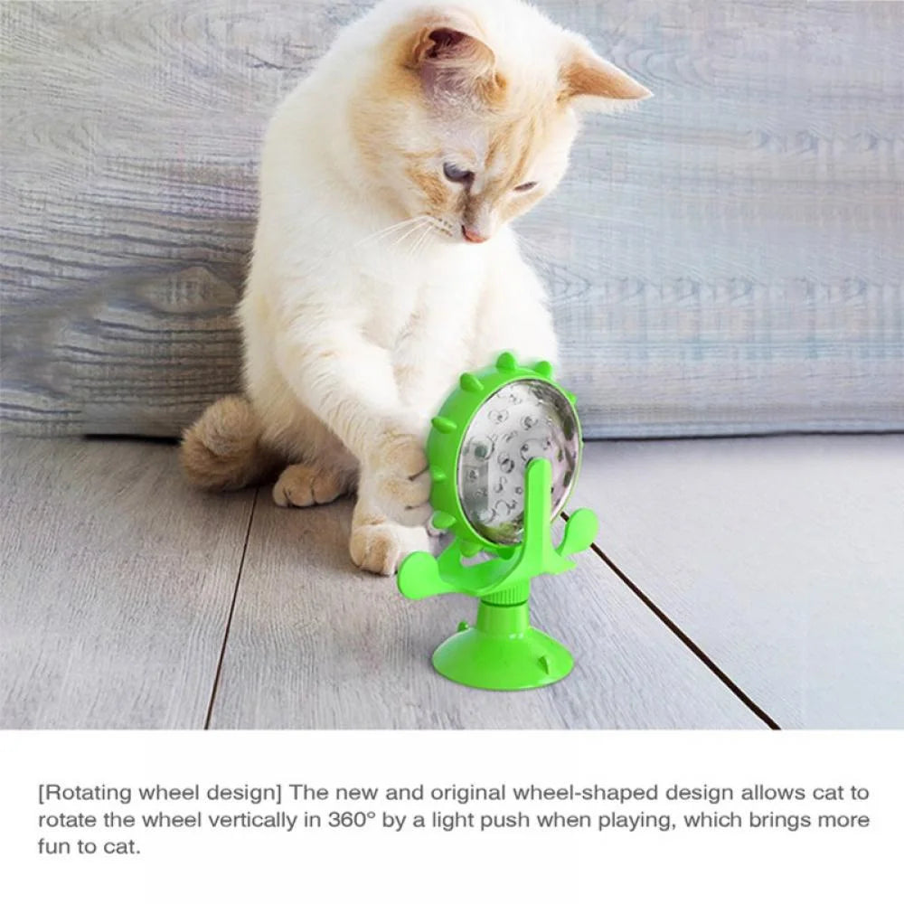 Cat Food Puzzle, Windmill Cat Toy, Turntable Food Dispenser, Multifunctional Interactive Teasing, Funny Kitten Toys Cat Leaking Food Puzzle Toy with Strong Suction Cup