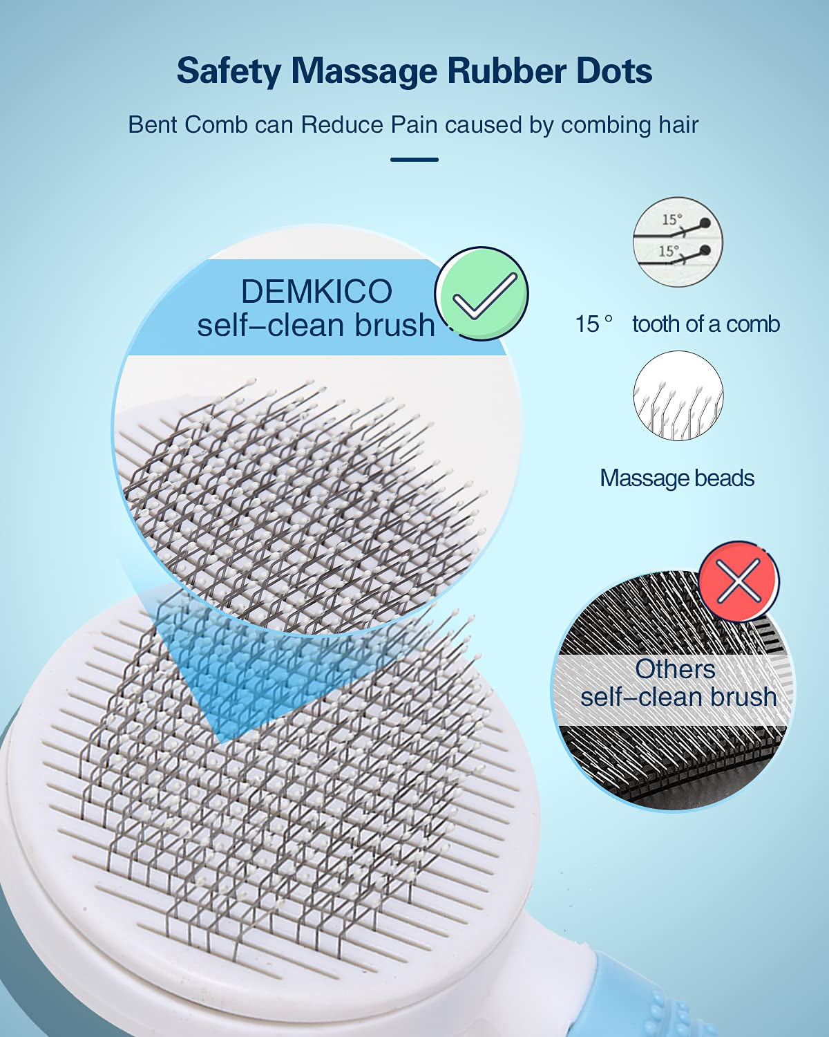 Self Cleaning Slicker Brush for Shedding and Grooming, Gently Removes Loose Undercoat, Mats Tangled Hair Pet Brush for Short and Long Hair (Blue)