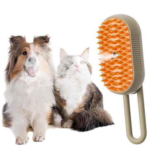 【M Spoiled】Pet Steam Brush for Dog & Cat ,2Nd Generation 3-In-1 Steam Hair Removal Comb, Steam Grooming Comb, Water Brush for Shedding & Grooming, Pet Spray Comb, Cat Steam Brush, Cat Hair Removal Spray Brush (Khaki & White)