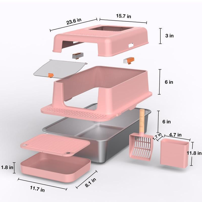 Stainless Steel Litter Pan with Lid, Extra Large Litter Pan XL, High Side Enclosed Litter Pan for Cats and Big Cats, Leak Proof Easy to Clean Box Toilet