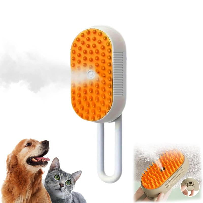 【M Spoiled】Pet Steam Brush for Dog & Cat ,2Nd Generation 3-In-1 Steam Hair Removal Comb, Steam Grooming Comb, Water Brush for Shedding & Grooming, Pet Spray Comb, Cat Steam Brush, Cat Hair Removal Spray Brush (Khaki & White)