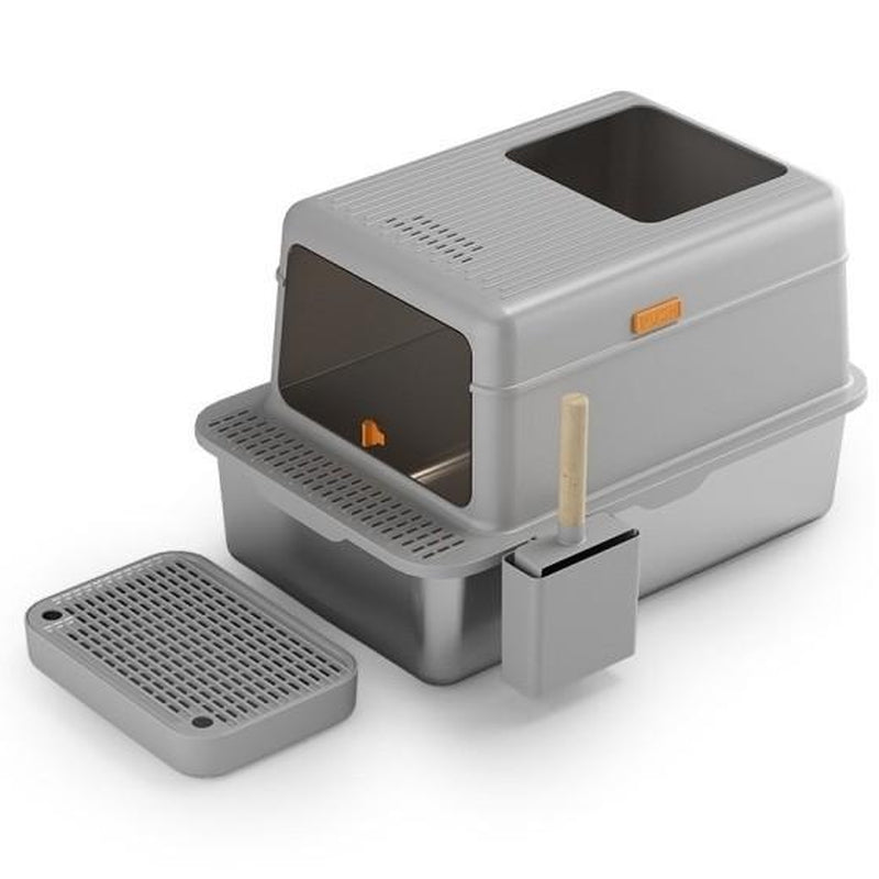 Stainless Steel Litter Pan with Lid, Extra Large Litter Pan XL, High Side Enclosed Litter Pan for Cats and Big Cats, Leak Proof Easy to Clean Box Toilet