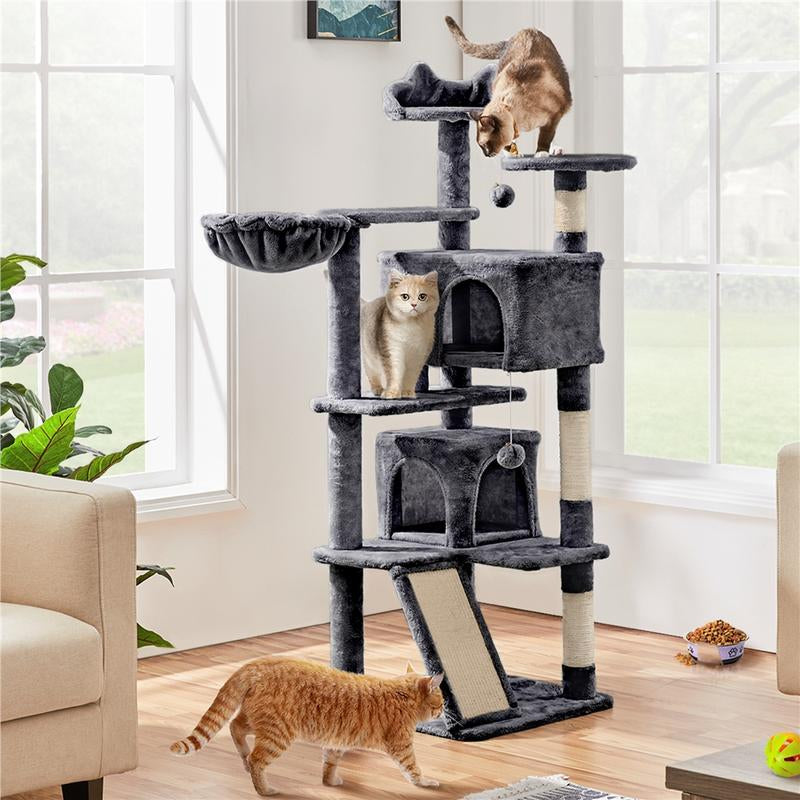 【#Fathersdaygift】Yaheetech 57'' Cat Tree Multilevel Cat Tower with 2 Condos & Dangling Ball & round Platform & Ladder