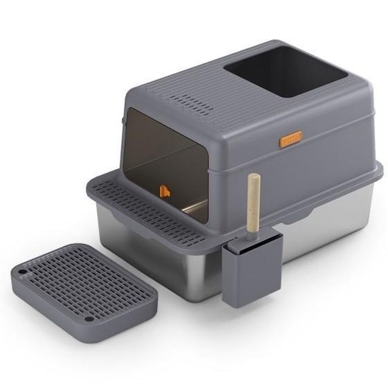 Stainless Steel Litter Pan with Lid, Extra Large Litter Pan XL, High Side Enclosed Litter Pan for Cats and Big Cats, Leak Proof Easy to Clean Box Toilet