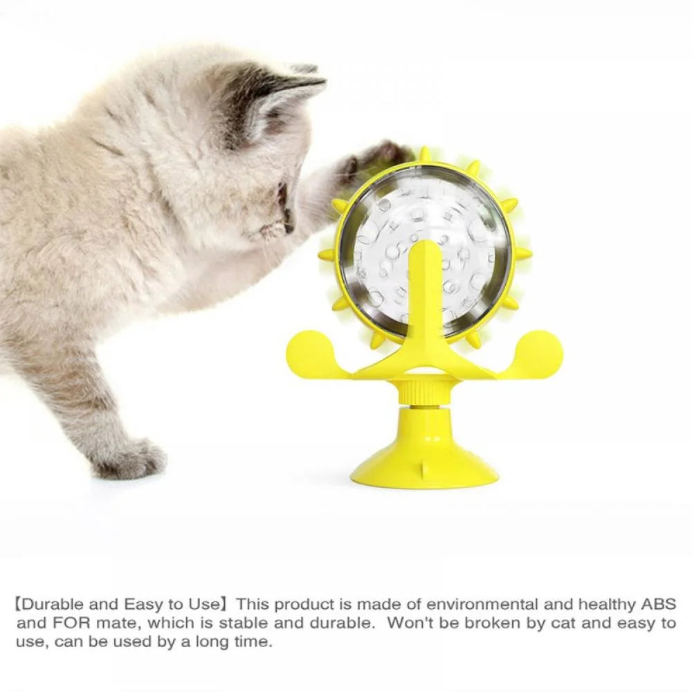Cat Food Puzzle, Windmill Cat Toy, Turntable Food Dispenser, Multifunctional Interactive Teasing, Funny Kitten Toys Cat Leaking Food Puzzle Toy with Strong Suction Cup