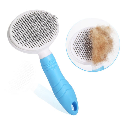 Self Cleaning Slicker Brush for Shedding and Grooming, Gently Removes Loose Undercoat, Mats Tangled Hair Pet Brush for Short and Long Hair (Blue)