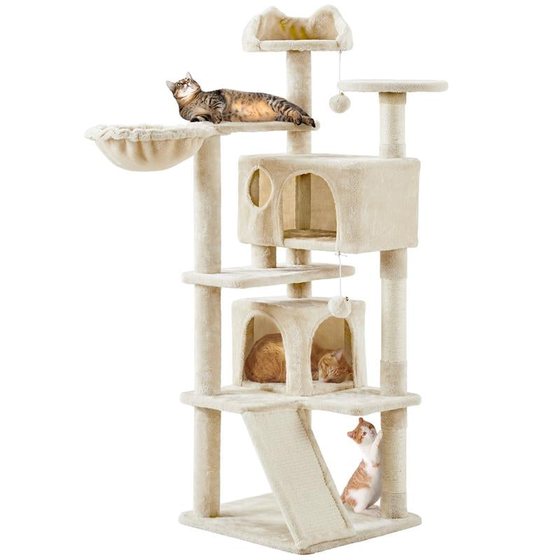 【#Fathersdaygift】Yaheetech 57'' Cat Tree Multilevel Cat Tower with 2 Condos & Dangling Ball & round Platform & Ladder