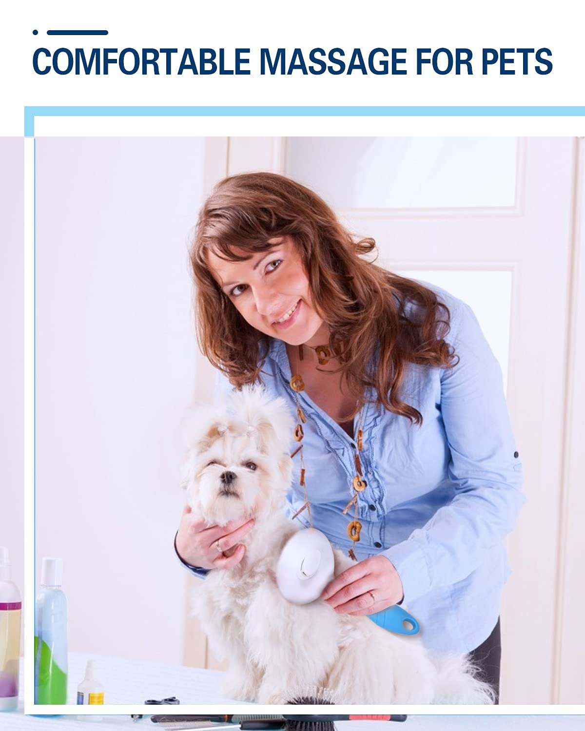 Self Cleaning Slicker Brush for Shedding and Grooming, Gently Removes Loose Undercoat, Mats Tangled Hair Pet Brush for Short and Long Hair (Blue)