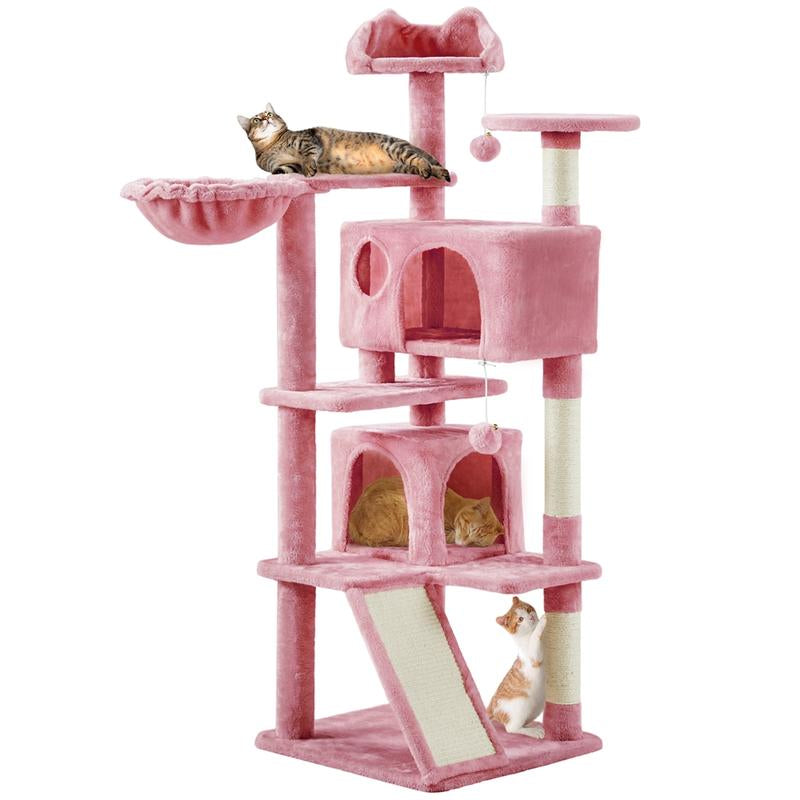 【#Fathersdaygift】Yaheetech 57'' Cat Tree Multilevel Cat Tower with 2 Condos & Dangling Ball & round Platform & Ladder