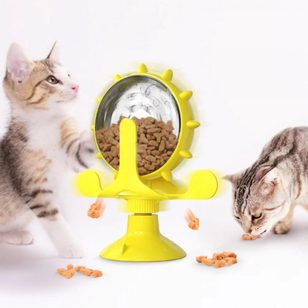 Cat Food Puzzle, Windmill Cat Toy, Turntable Food Dispenser, Multifunctional Interactive Teasing, Funny Kitten Toys Cat Leaking Food Puzzle Toy with Strong Suction Cup