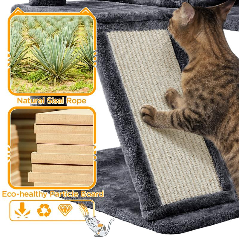 【#Fathersdaygift】Yaheetech 57'' Cat Tree Multilevel Cat Tower with 2 Condos & Dangling Ball & round Platform & Ladder