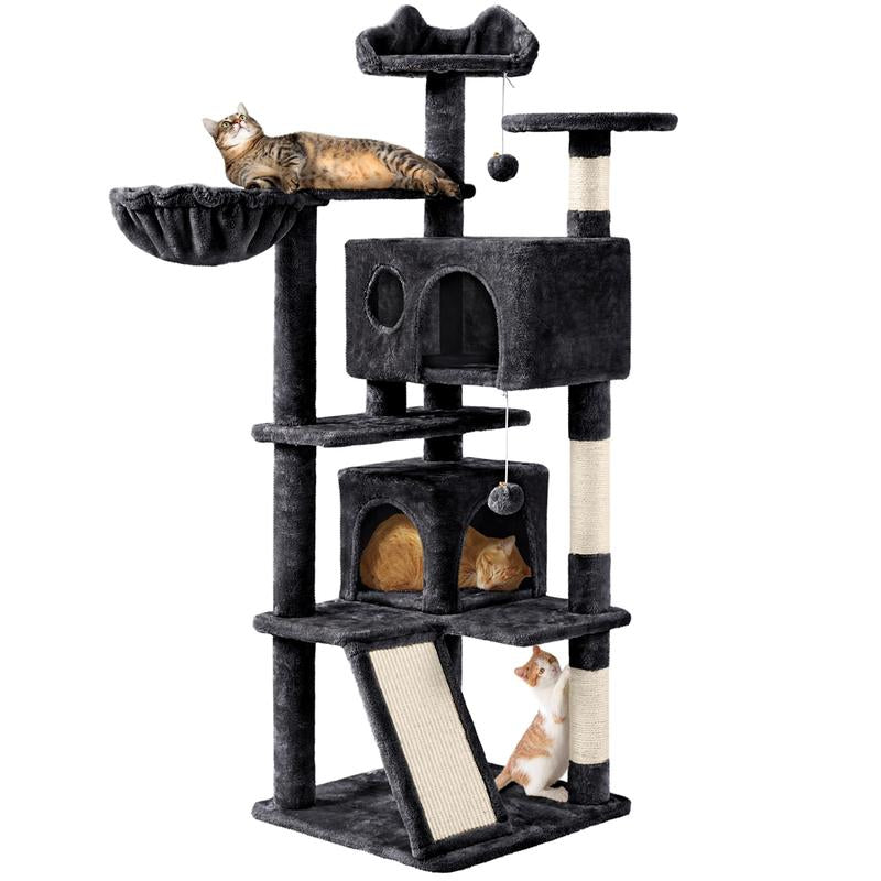 【#Fathersdaygift】Yaheetech 57'' Cat Tree Multilevel Cat Tower with 2 Condos & Dangling Ball & round Platform & Ladder
