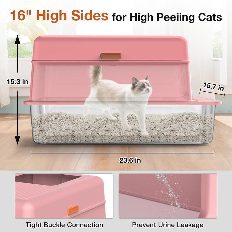Stainless Steel Litter Pan with Lid, Extra Large Litter Pan XL, High Side Enclosed Litter Pan for Cats and Big Cats, Leak Proof Easy to Clean Box Toilet