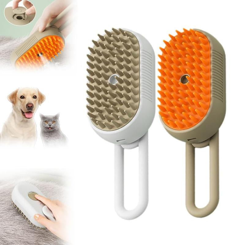 【M Spoiled】Pet Steam Brush for Dog & Cat ,2Nd Generation 3-In-1 Steam Hair Removal Comb, Steam Grooming Comb, Water Brush for Shedding & Grooming, Pet Spray Comb, Cat Steam Brush, Cat Hair Removal Spray Brush (Khaki & White)