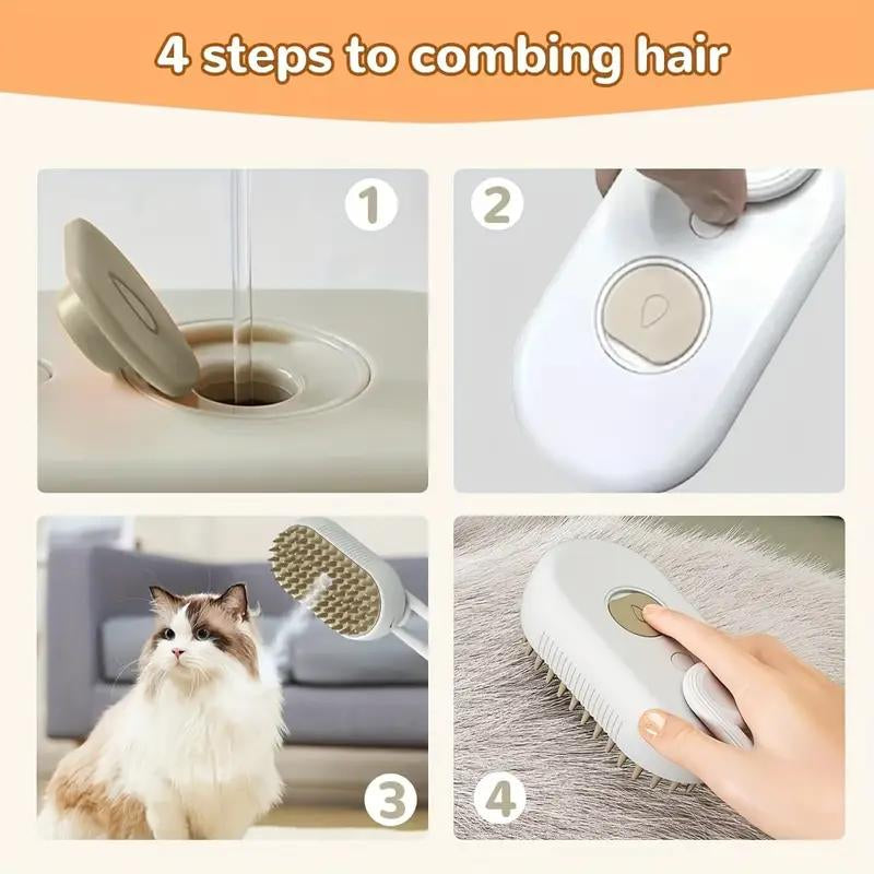 【M Spoiled】Pet Steam Brush for Dog & Cat ,2Nd Generation 3-In-1 Steam Hair Removal Comb, Steam Grooming Comb, Water Brush for Shedding & Grooming, Pet Spray Comb, Cat Steam Brush, Cat Hair Removal Spray Brush (Khaki & White)