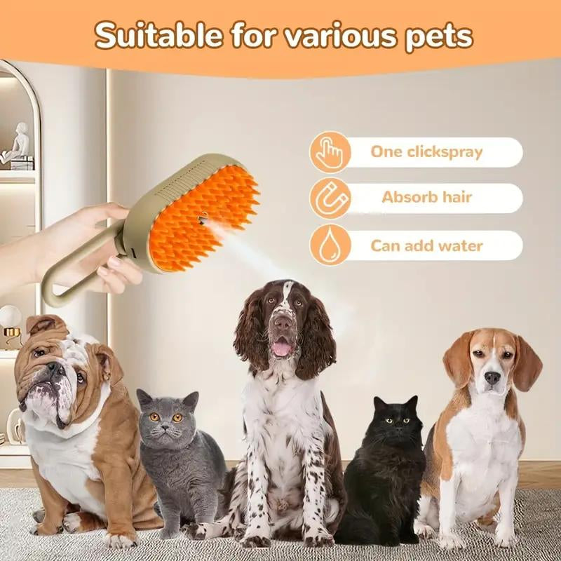 【M Spoiled】Pet Steam Brush for Dog & Cat ,2Nd Generation 3-In-1 Steam Hair Removal Comb, Steam Grooming Comb, Water Brush for Shedding & Grooming, Pet Spray Comb, Cat Steam Brush, Cat Hair Removal Spray Brush (Khaki & White)