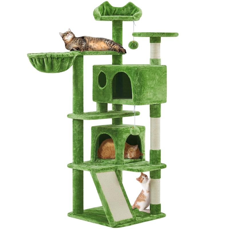 【#Fathersdaygift】Yaheetech 57'' Cat Tree Multilevel Cat Tower with 2 Condos & Dangling Ball & round Platform & Ladder