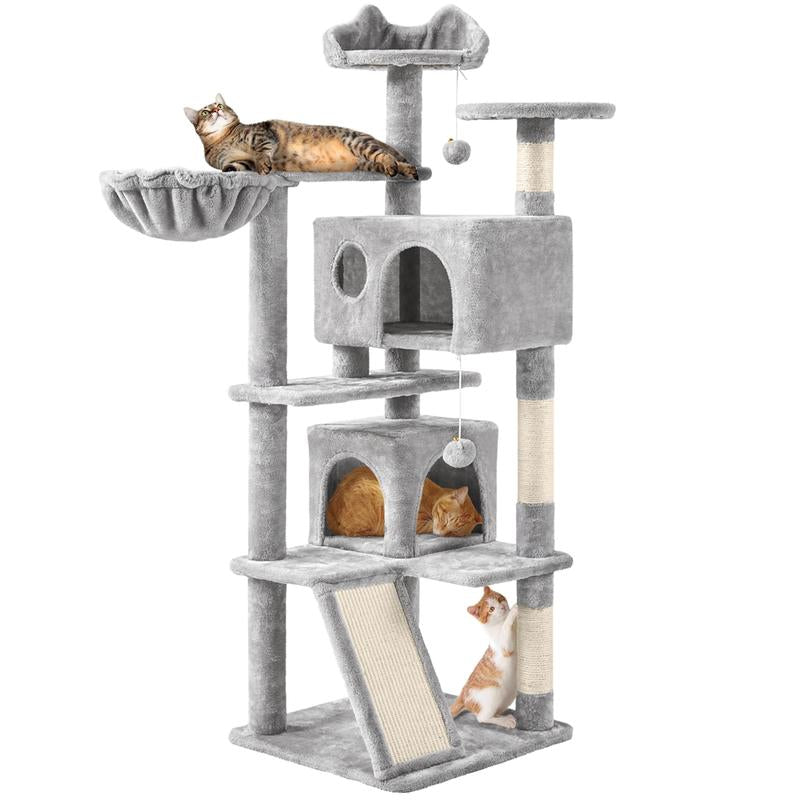 【#Fathersdaygift】Yaheetech 57'' Cat Tree Multilevel Cat Tower with 2 Condos & Dangling Ball & round Platform & Ladder