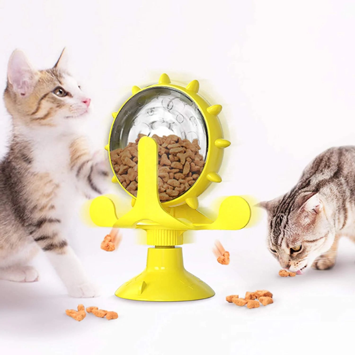 Cat Food Puzzle, Windmill Cat Toy, Turntable Food Dispenser, Multifunctional Interactive Teasing, Funny Kitten Toys Cat Leaking Food Puzzle Toy with Strong Suction Cup