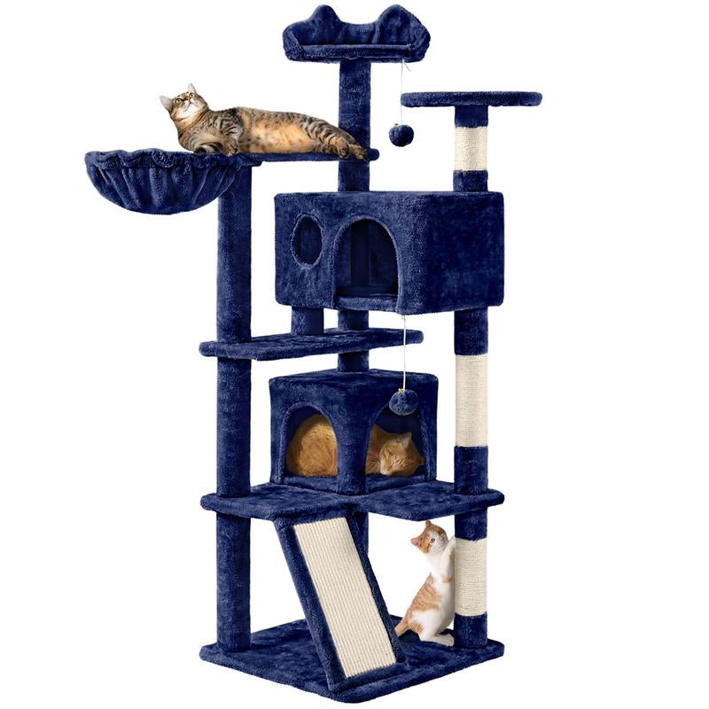 【#Fathersdaygift】Yaheetech 57'' Cat Tree Multilevel Cat Tower with 2 Condos & Dangling Ball & round Platform & Ladder