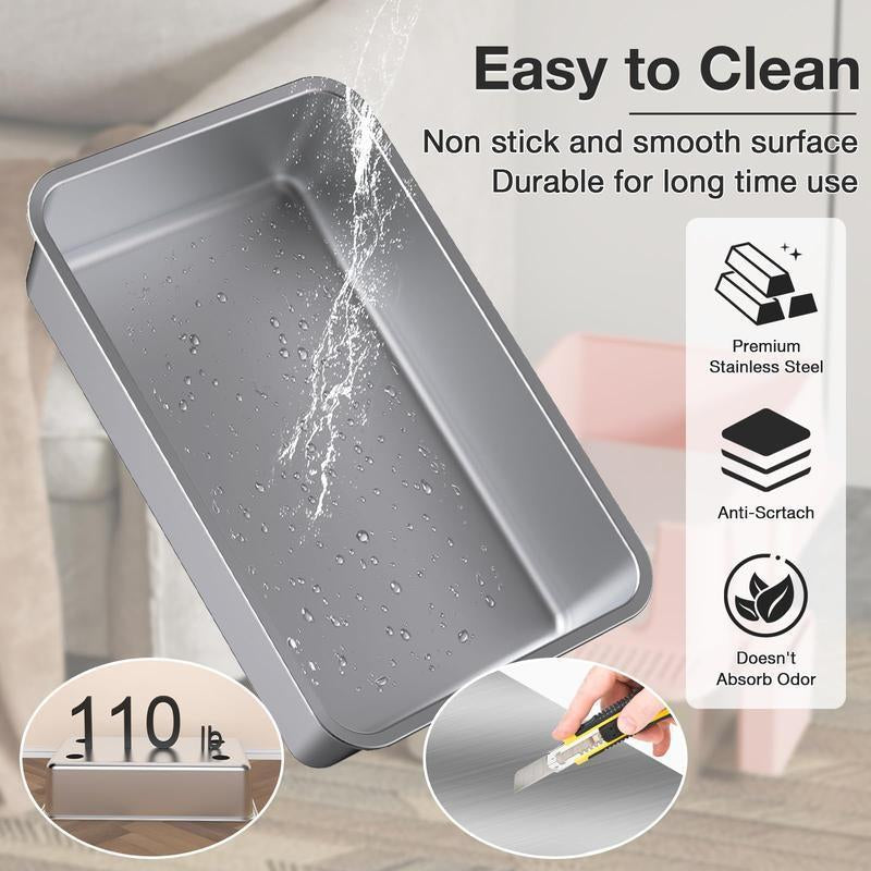 Stainless Steel Litter Pan with Lid, Extra Large Litter Pan XL, High Side Enclosed Litter Pan for Cats and Big Cats, Leak Proof Easy to Clean Box Toilet