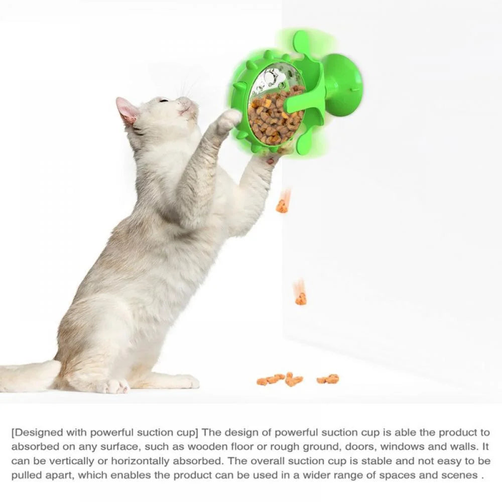 Cat Food Puzzle, Windmill Cat Toy, Turntable Food Dispenser, Multifunctional Interactive Teasing, Funny Kitten Toys Cat Leaking Food Puzzle Toy with Strong Suction Cup