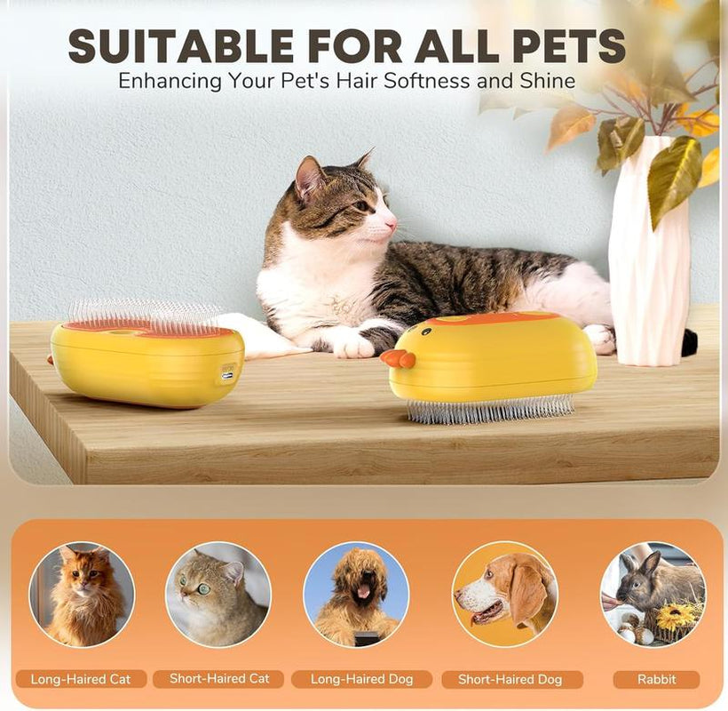 Petterm Upgraded 3 in 1 PET Steam Brush, Spray Hair Removal Comb with Release Button, Anti-Static Fine Spray, Effective for Dogs and Cats