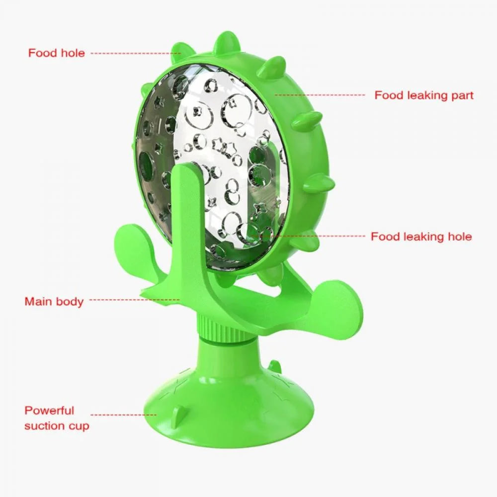 Cat Food Puzzle, Windmill Cat Toy, Turntable Food Dispenser, Multifunctional Interactive Teasing, Funny Kitten Toys Cat Leaking Food Puzzle Toy with Strong Suction Cup