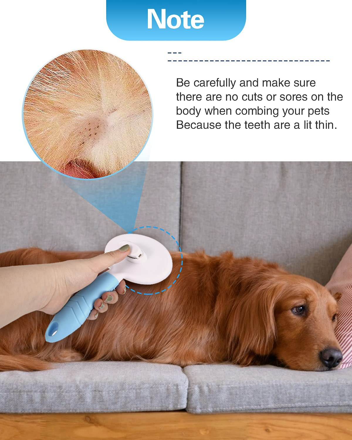 Self Cleaning Slicker Brush for Shedding and Grooming, Gently Removes Loose Undercoat, Mats Tangled Hair Pet Brush for Short and Long Hair (Blue)