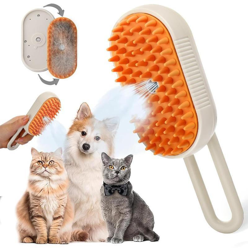 【M Spoiled】Pet Steam Brush for Dog & Cat ,2Nd Generation 3-In-1 Steam Hair Removal Comb, Steam Grooming Comb, Water Brush for Shedding & Grooming, Pet Spray Comb, Cat Steam Brush, Cat Hair Removal Spray Brush (Khaki & White)
