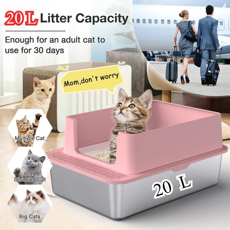 Stainless Steel Litter Pan with Lid, Extra Large Litter Pan XL, High Side Enclosed Litter Pan for Cats and Big Cats, Leak Proof Easy to Clean Box Toilet