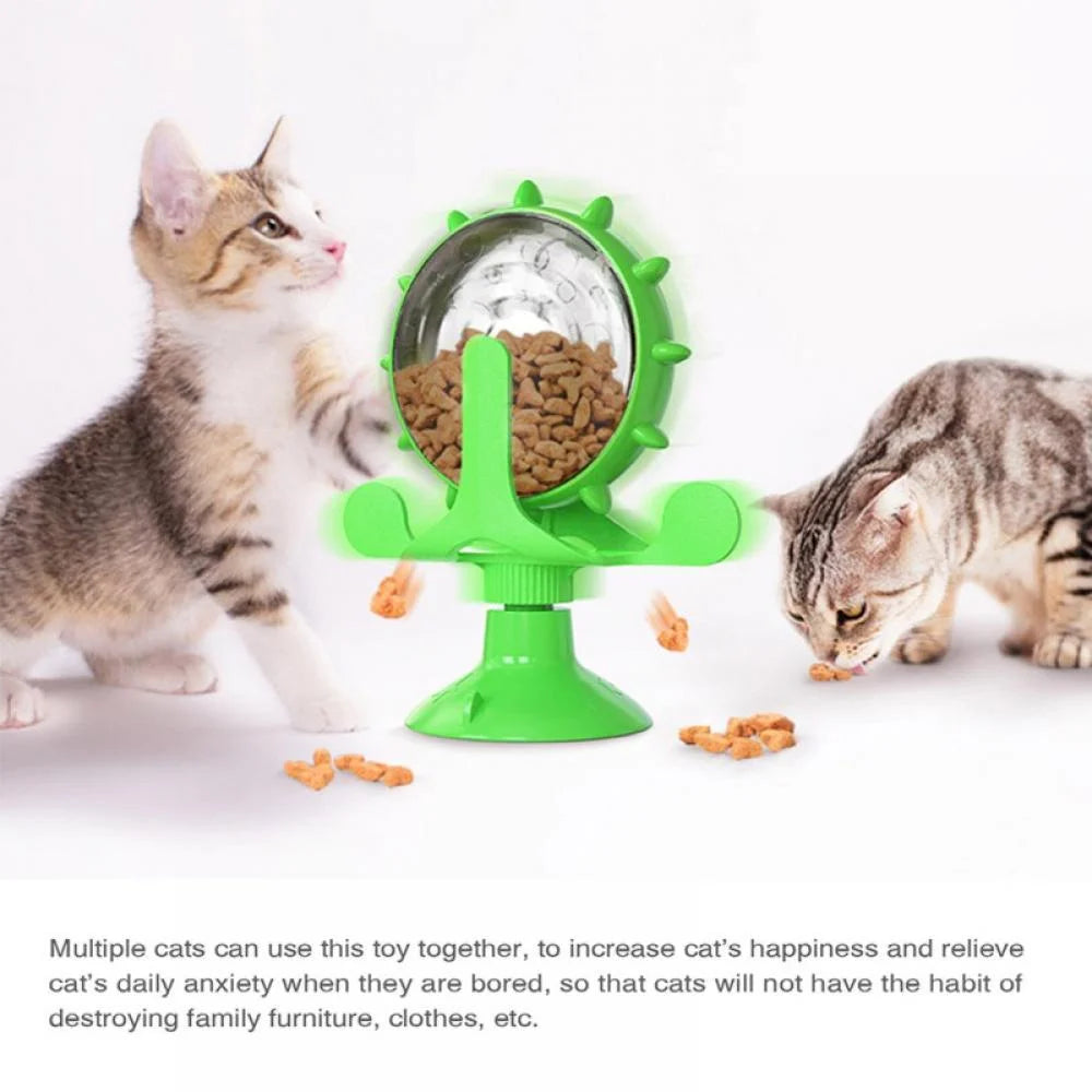 Cat Food Puzzle, Windmill Cat Toy, Turntable Food Dispenser, Multifunctional Interactive Teasing, Funny Kitten Toys Cat Leaking Food Puzzle Toy with Strong Suction Cup