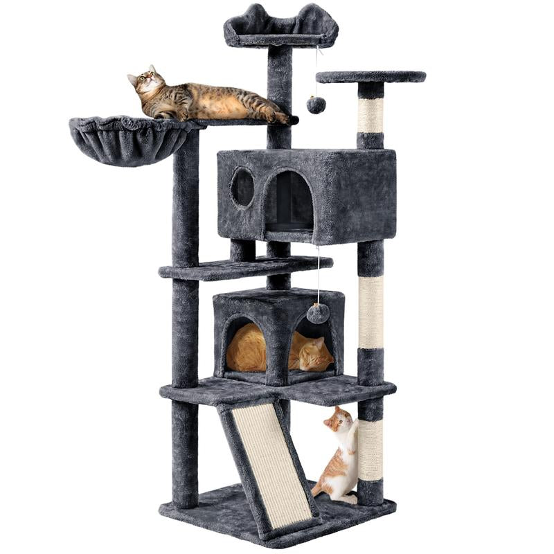 【#Fathersdaygift】Yaheetech 57'' Cat Tree Multilevel Cat Tower with 2 Condos & Dangling Ball & round Platform & Ladder