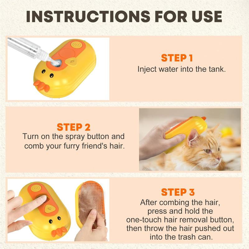 Petterm Upgraded 3 in 1 PET Steam Brush, Spray Hair Removal Comb with Release Button, Anti-Static Fine Spray, Effective for Dogs and Cats