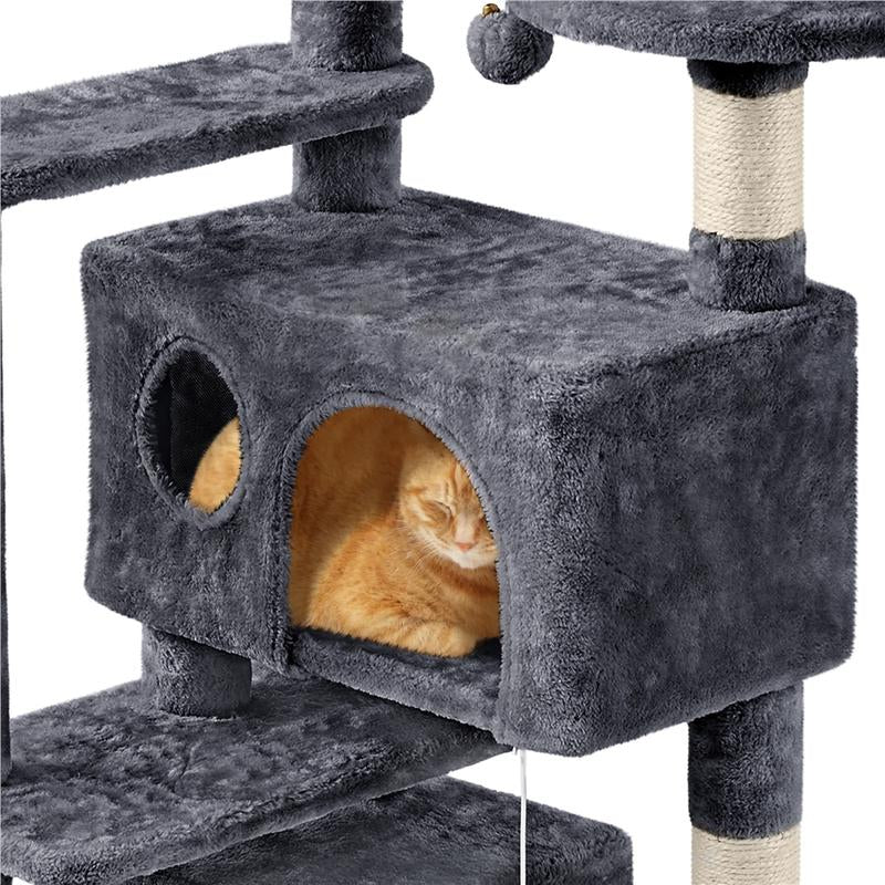 【#Fathersdaygift】Yaheetech 57'' Cat Tree Multilevel Cat Tower with 2 Condos & Dangling Ball & round Platform & Ladder
