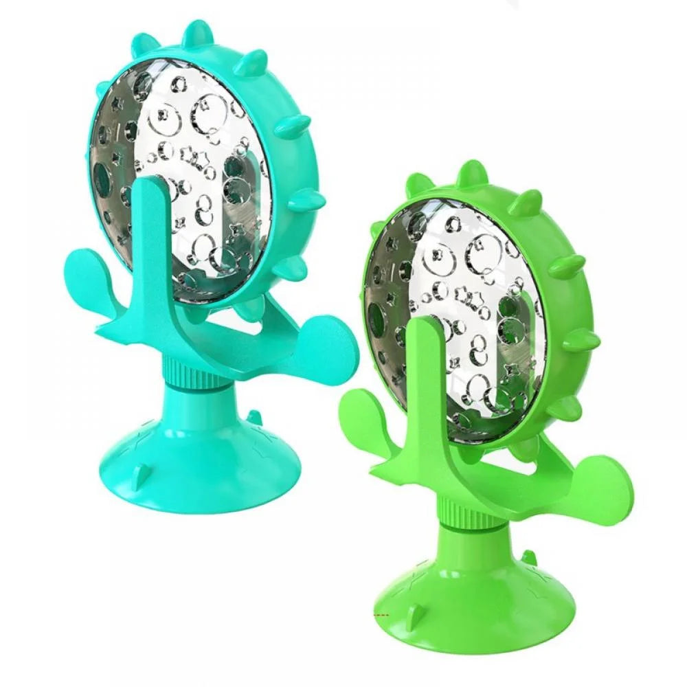 Cat Food Puzzle, Windmill Cat Toy, Turntable Food Dispenser, Multifunctional Interactive Teasing, Funny Kitten Toys Cat Leaking Food Puzzle Toy with Strong Suction Cup