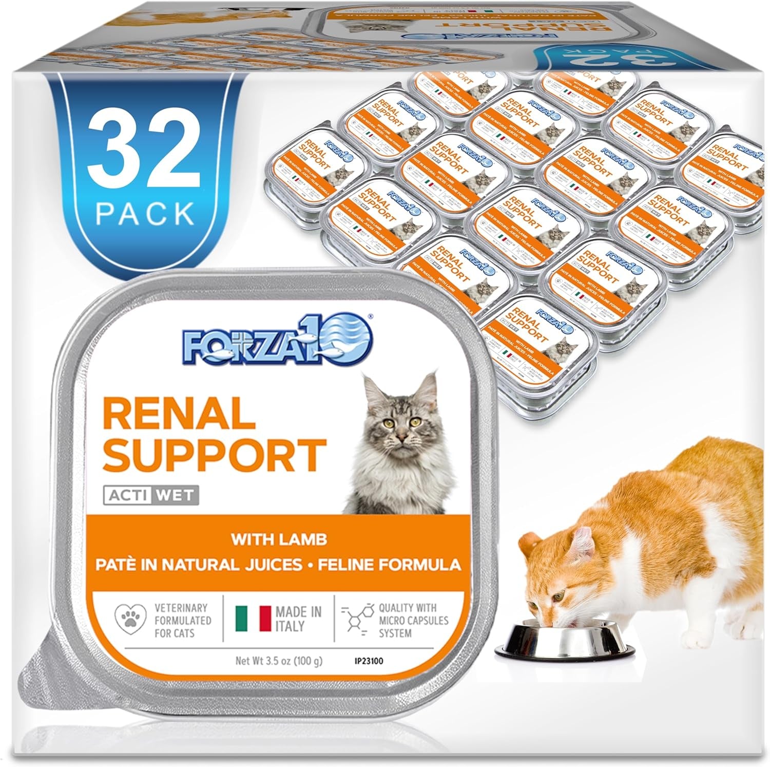 Kidney Care Cat Food – Renal Support Wet Cat Food with Lamb, 3.5 Oz Cans, 32 Pack – Vet Formulated, Made in Italy