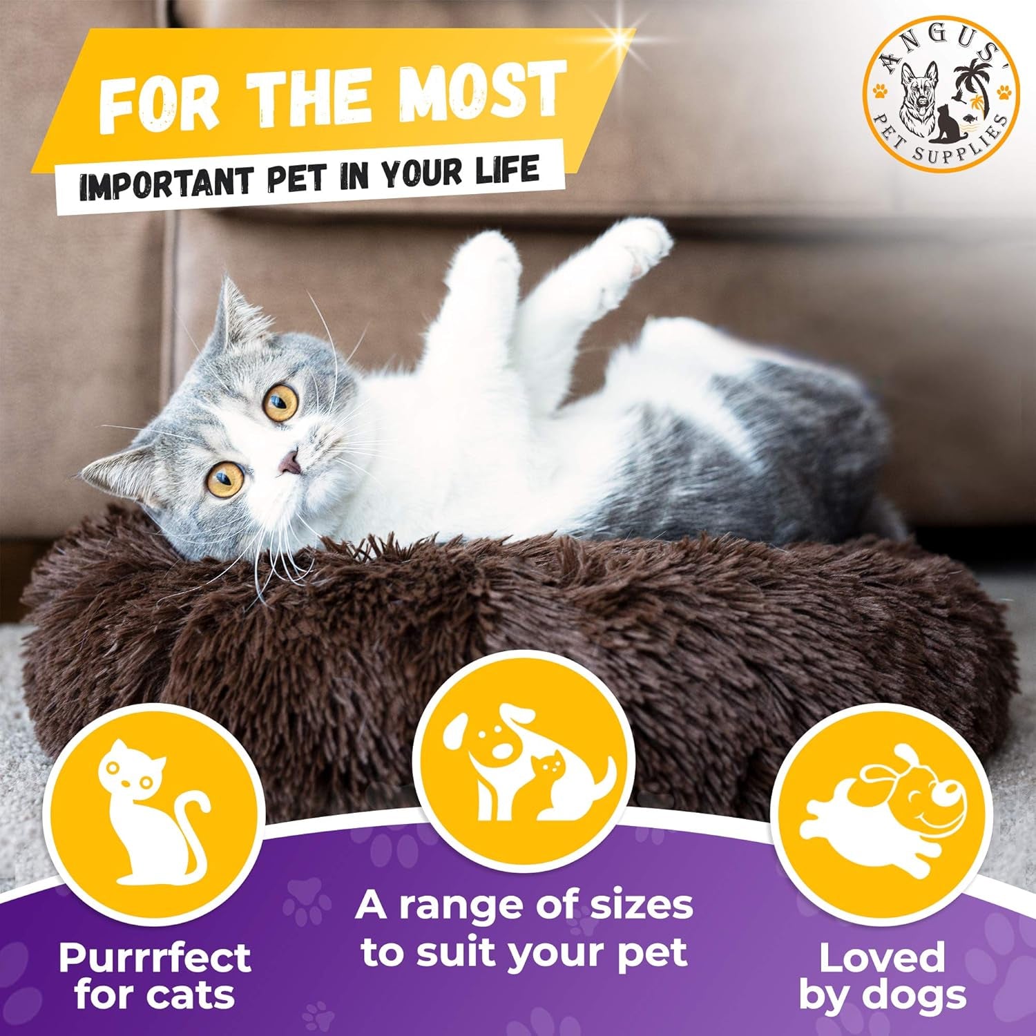 Calming Donut Pet Bed with Blanket - Comfy anti Anxiety, Fluffy Fuzzy round - for Dogs and Cats Who Love to Snuggle - Super Durable, Machine Washable, Water Resistant Base, Multiple Sizes S-XL