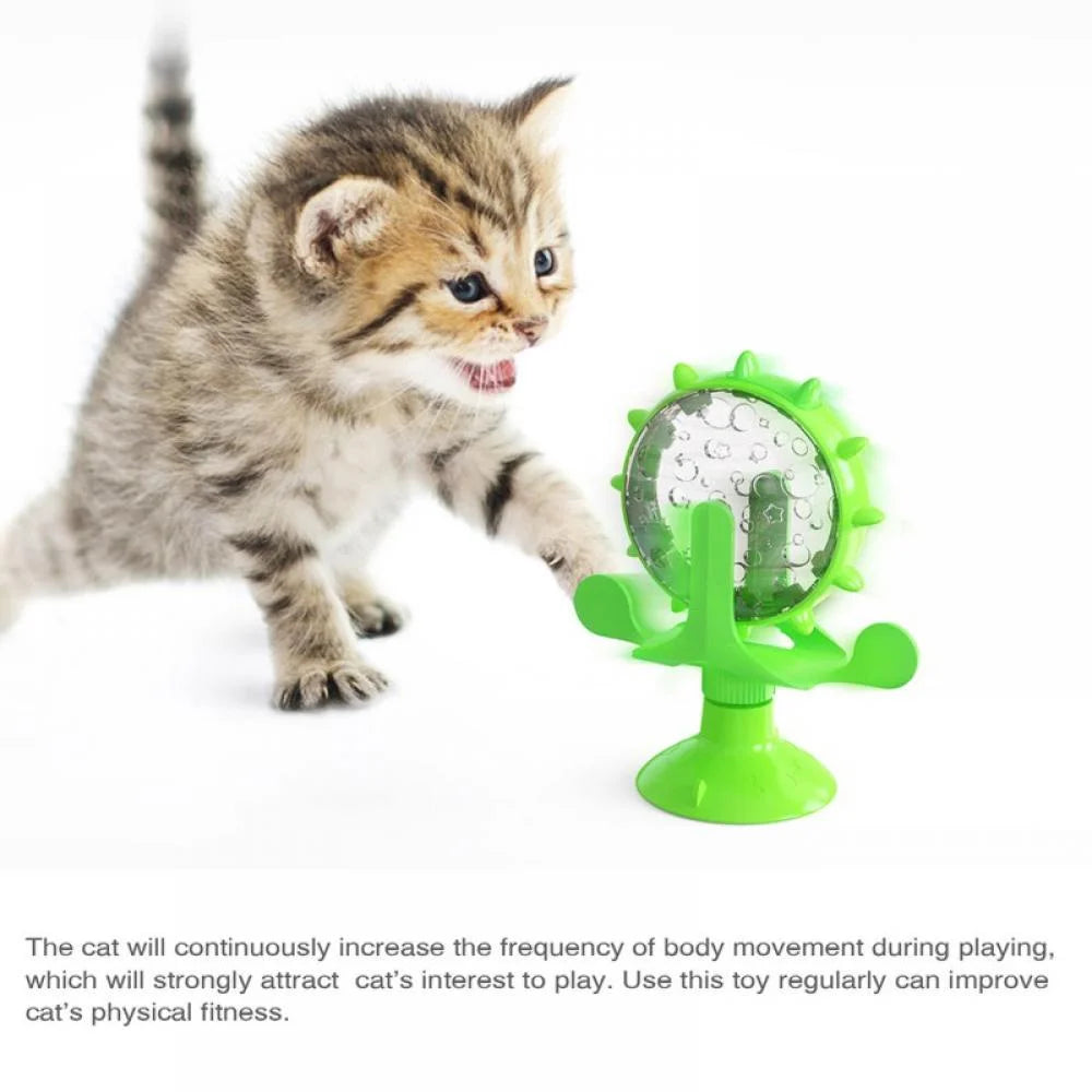 Cat Food Puzzle, Windmill Cat Toy, Turntable Food Dispenser, Multifunctional Interactive Teasing, Funny Kitten Toys Cat Leaking Food Puzzle Toy with Strong Suction Cup