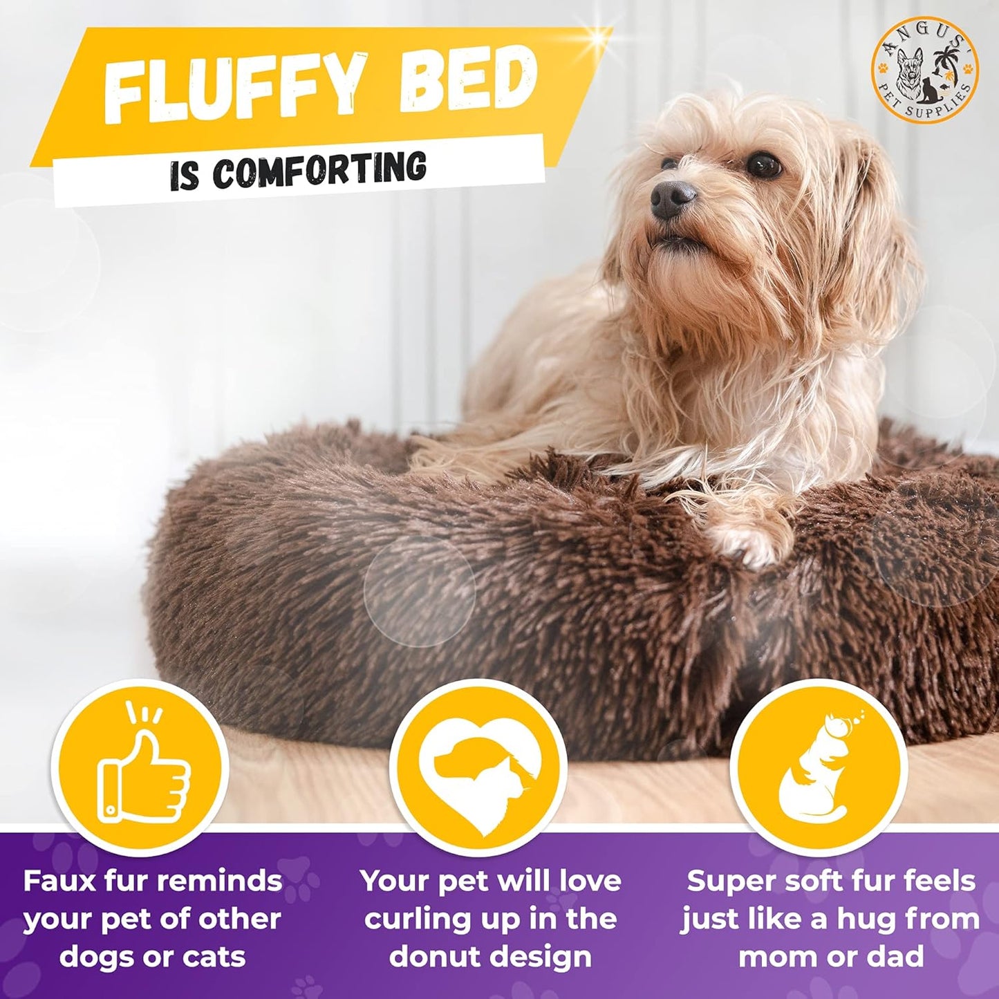 Calming Donut Pet Bed with Blanket - Comfy anti Anxiety, Fluffy Fuzzy round - for Dogs and Cats Who Love to Snuggle - Super Durable, Machine Washable, Water Resistant Base, Multiple Sizes S-XL