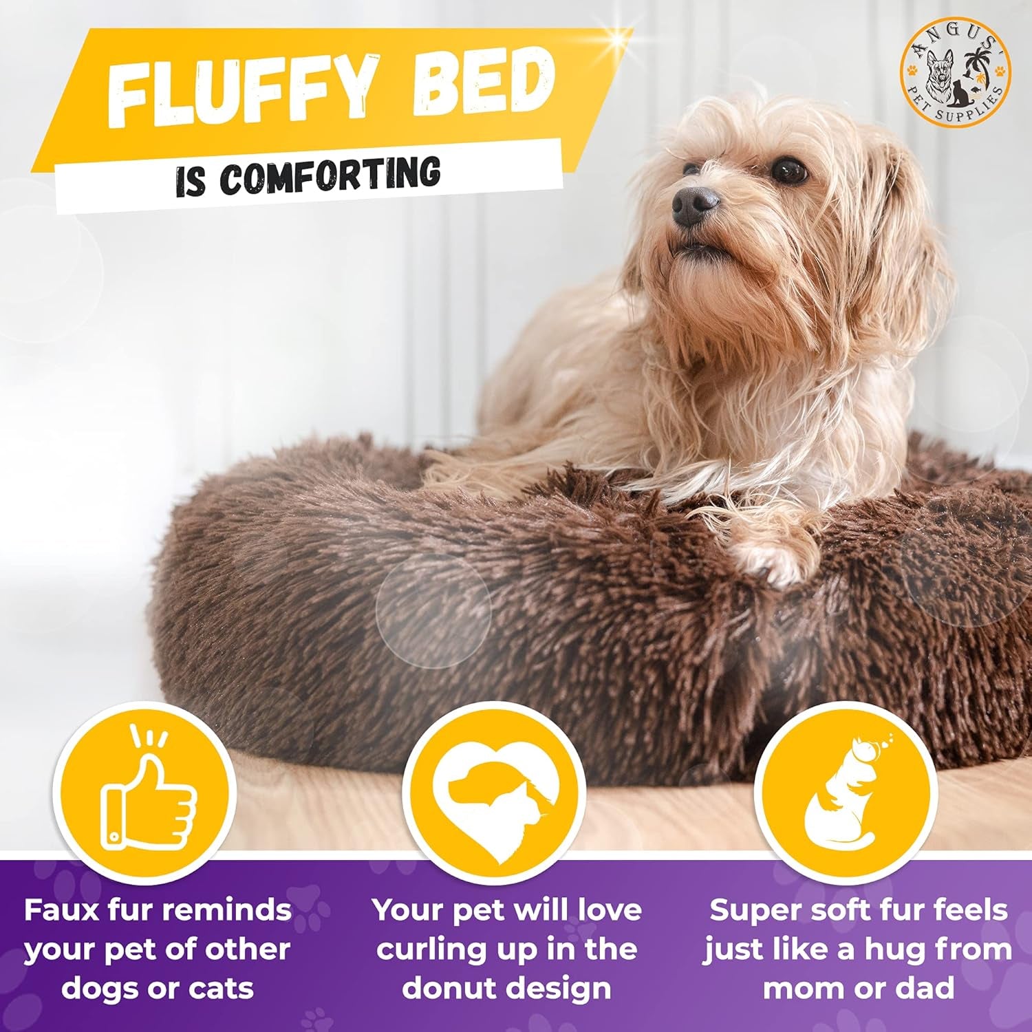 Calming Donut Pet Bed with Blanket - Comfy anti Anxiety, Fluffy Fuzzy round - for Dogs and Cats Who Love to Snuggle - Super Durable, Machine Washable, Water Resistant Base, Multiple Sizes S-XL