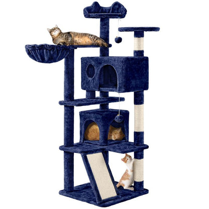 【#Fathersdaygift】Yaheetech 57'' Cat Tree Multilevel Cat Tower with 2 Condos & Dangling Ball & round Platform & Ladder