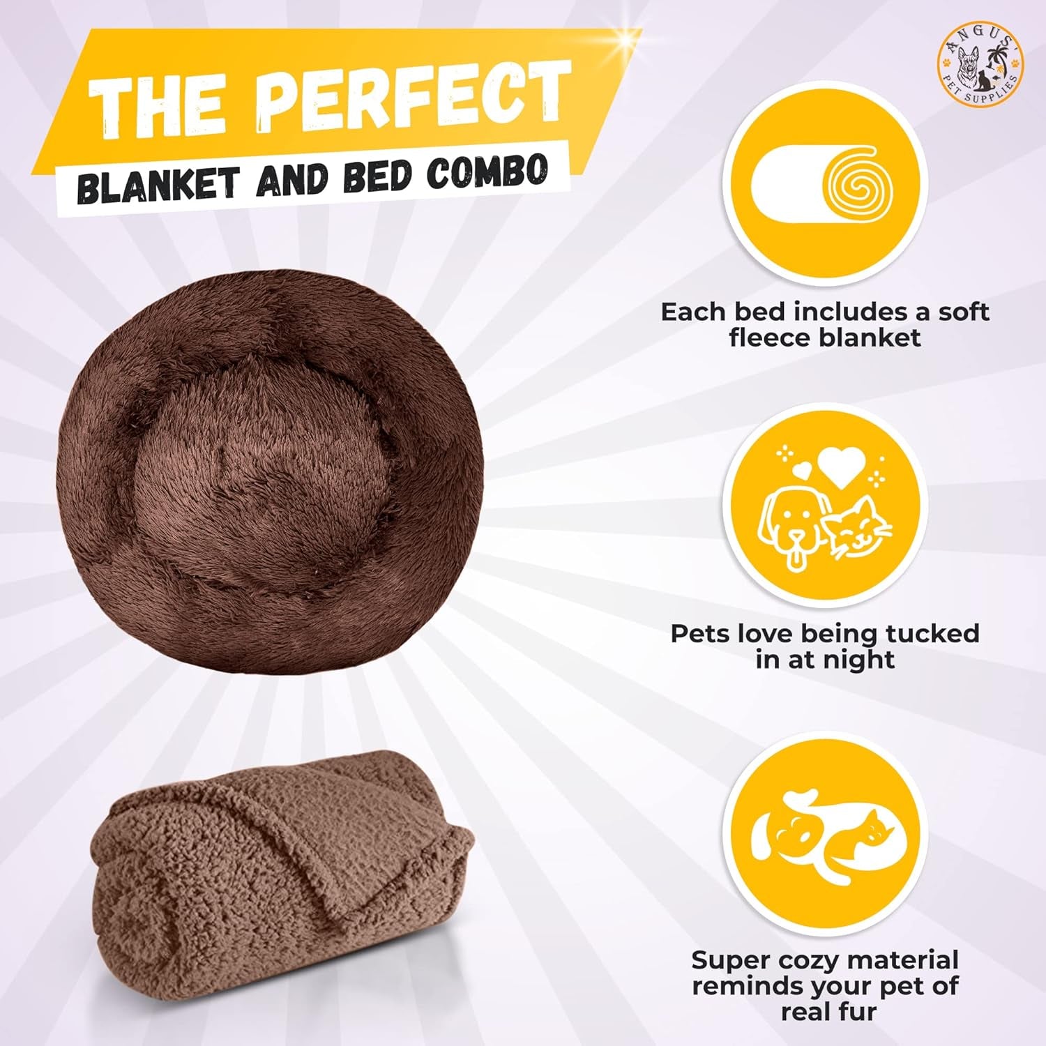 Calming Donut Pet Bed with Blanket - Comfy anti Anxiety, Fluffy Fuzzy round - for Dogs and Cats Who Love to Snuggle - Super Durable, Machine Washable, Water Resistant Base, Multiple Sizes S-XL