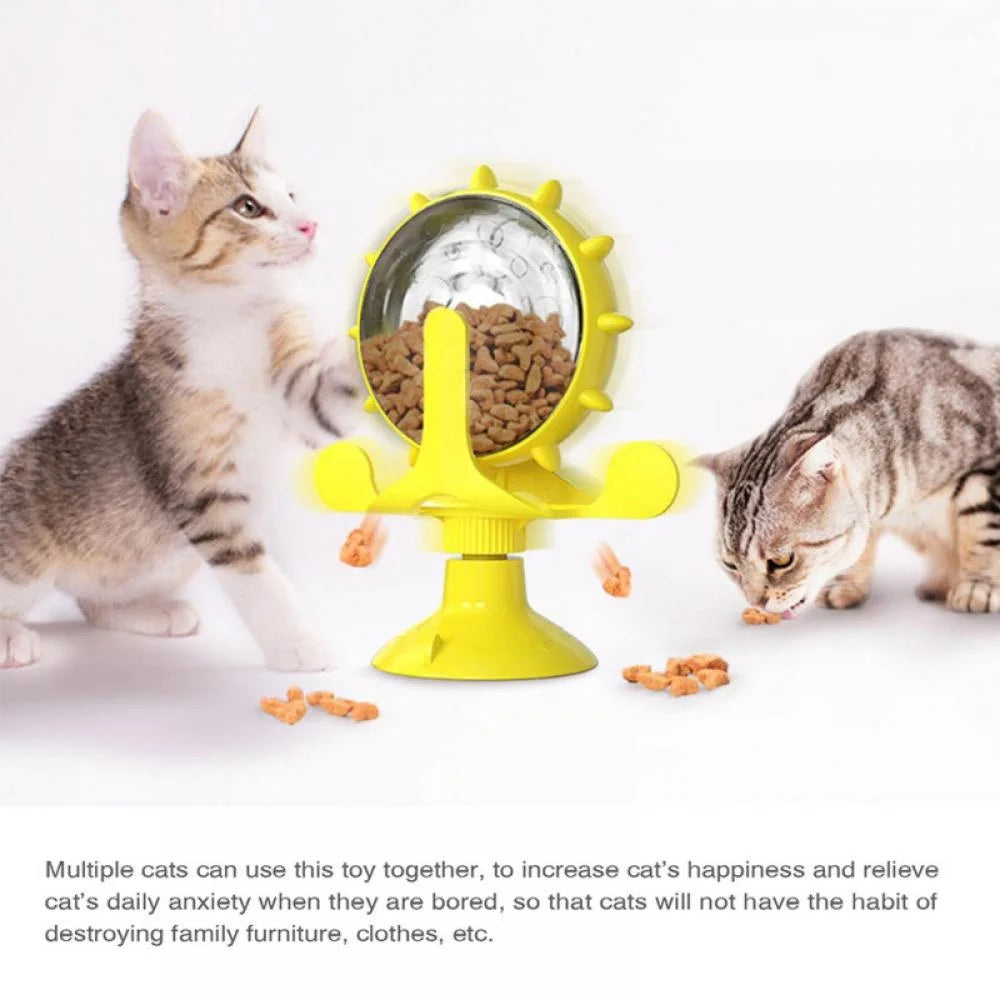 Cat Food Puzzle, Windmill Cat Toy, Turntable Food Dispenser, Multifunctional Interactive Teasing, Funny Kitten Toys Cat Leaking Food Puzzle Toy with Strong Suction Cup