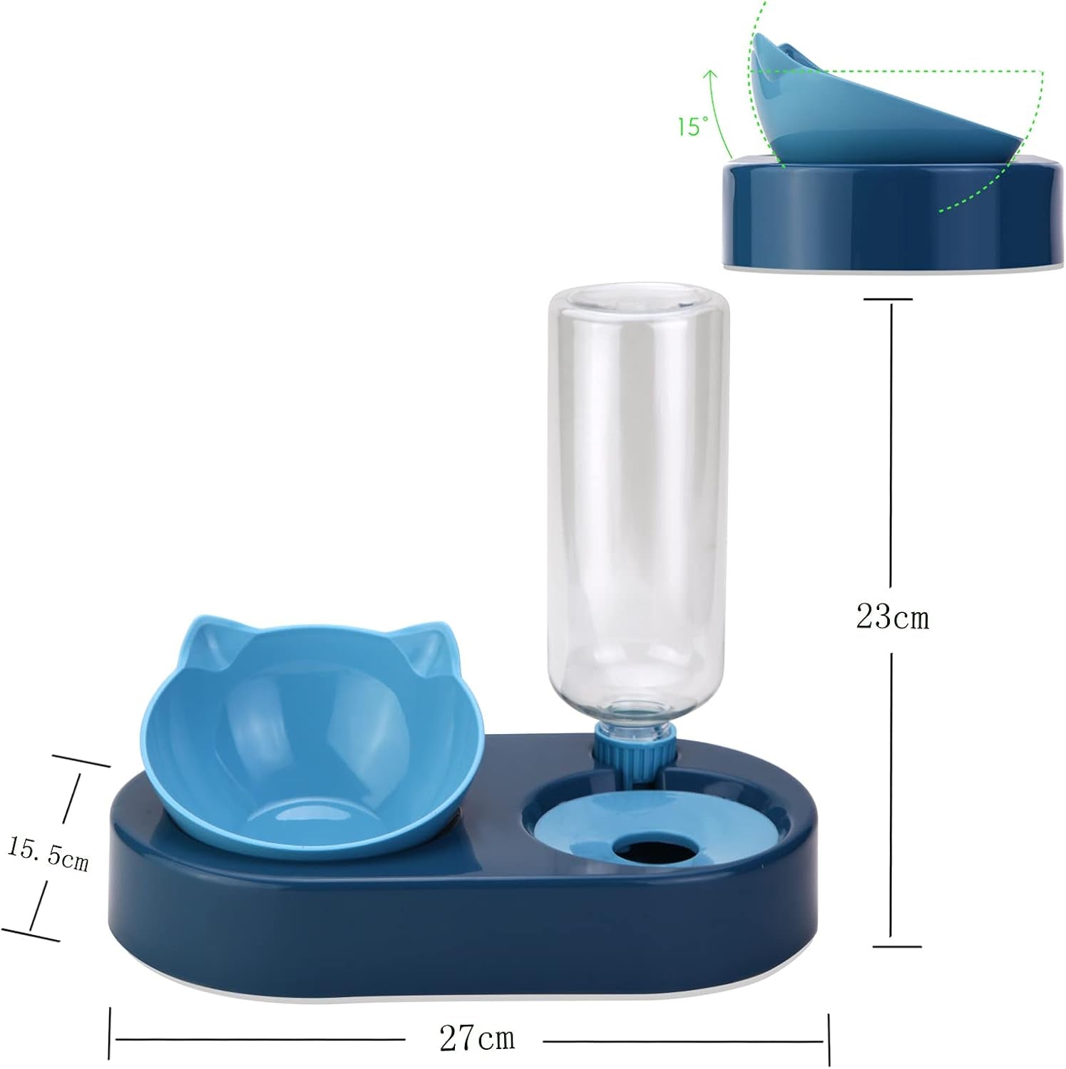 Cat Dog Automatic Water and Food Bowls,Tilted Cat Food Bowl Water Food Bowl Double 0-15°Adjustable Tilted Water and Food Bowl Set,Raised Pet Bowl for Cats or Small Dogs Cat Water Bowl