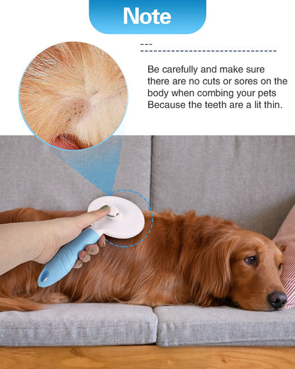 Self Cleaning Slicker Brush for Shedding and Grooming, Gently Removes Loose Undercoat, Mats Tangled Hair Pet Brush for Short and Long Hair (Blue)