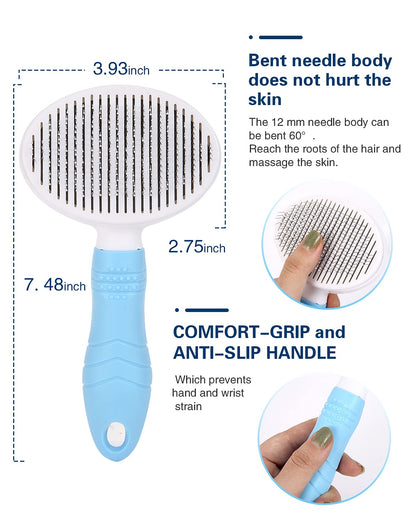 Self Cleaning Slicker Brush for Shedding and Grooming, Gently Removes Loose Undercoat, Mats Tangled Hair Pet Brush for Short and Long Hair (Blue)