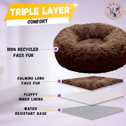 Calming Donut Pet Bed with Blanket - Comfy anti Anxiety, Fluffy Fuzzy round - for Dogs and Cats Who Love to Snuggle - Super Durable, Machine Washable, Water Resistant Base, Multiple Sizes S-XL